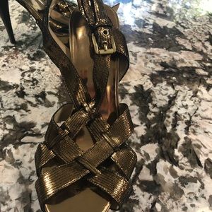 Michael Kors bronze open toe heels